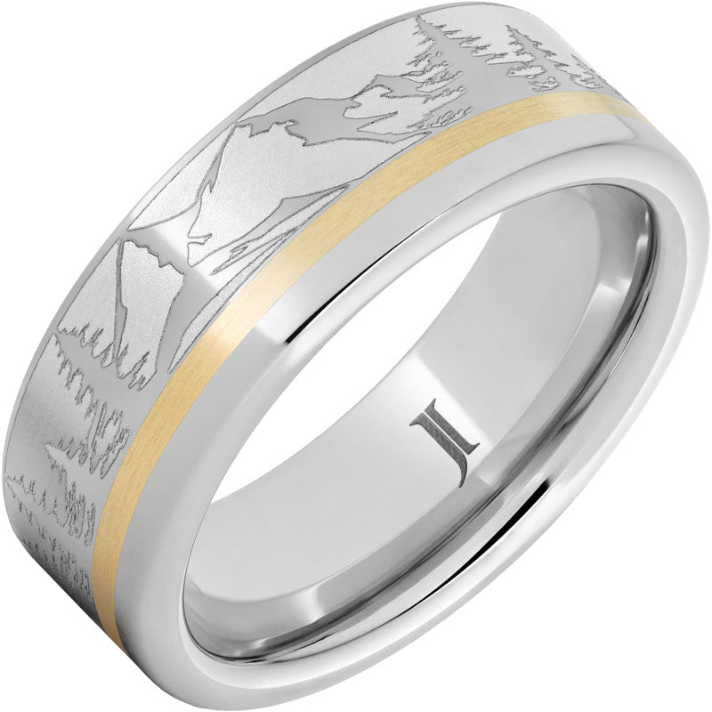 Serinium® Ring With 14K Gold Inlay and Mountain Pine Forest Engraving