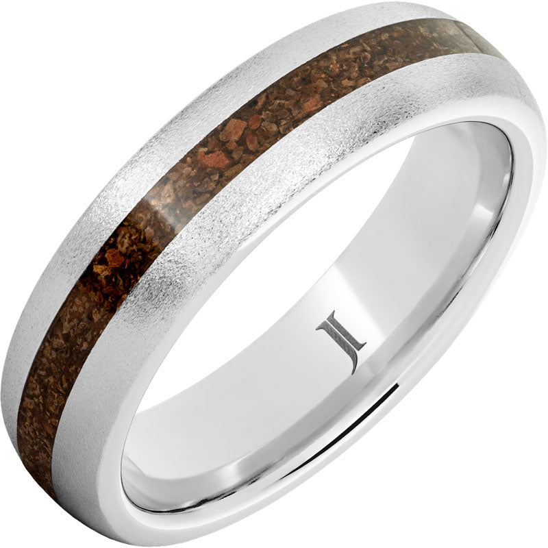 Serinium® Ring with Therapod Dinosaur Fossil Bone Inlay and Stone Finish