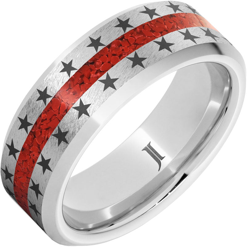 Serinium® American Flag Star Ring With Coral Inlay
