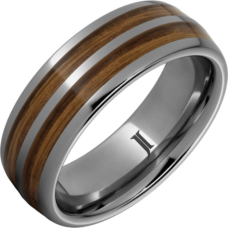 Double Barrel – Barrel Aged™ Rugged Tungsten™ Dome Ring with Bourbon Inlays