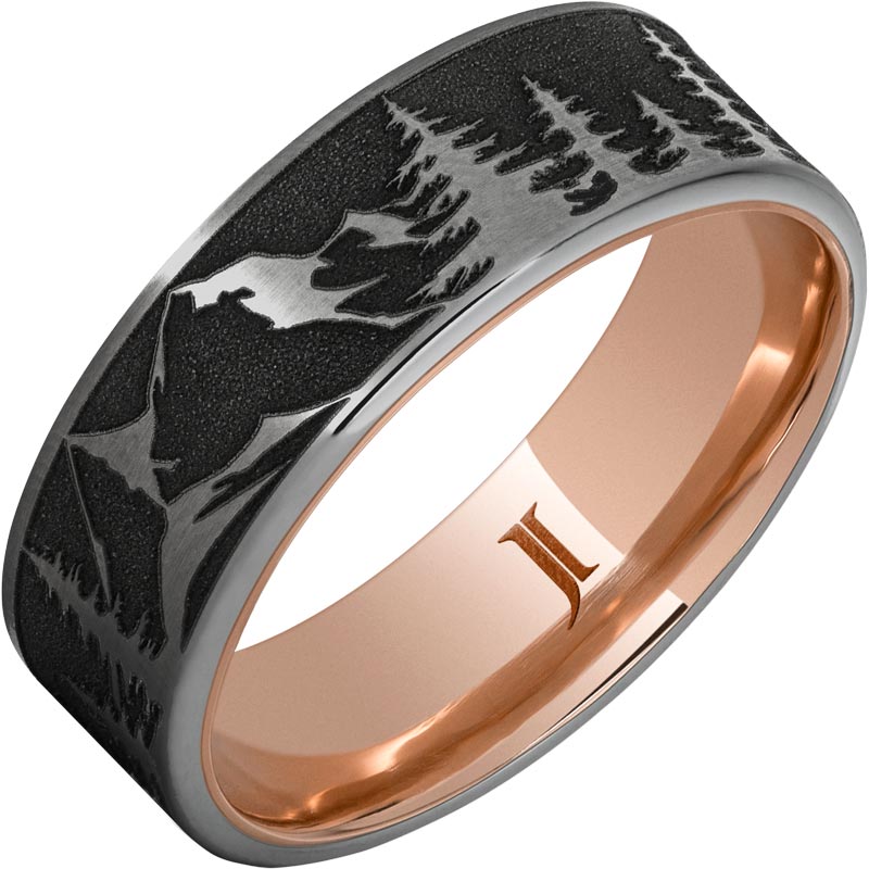 Hidden Gold™ 10k Inlay Rugged Tungsten™ Mountain Pine Forest Ring