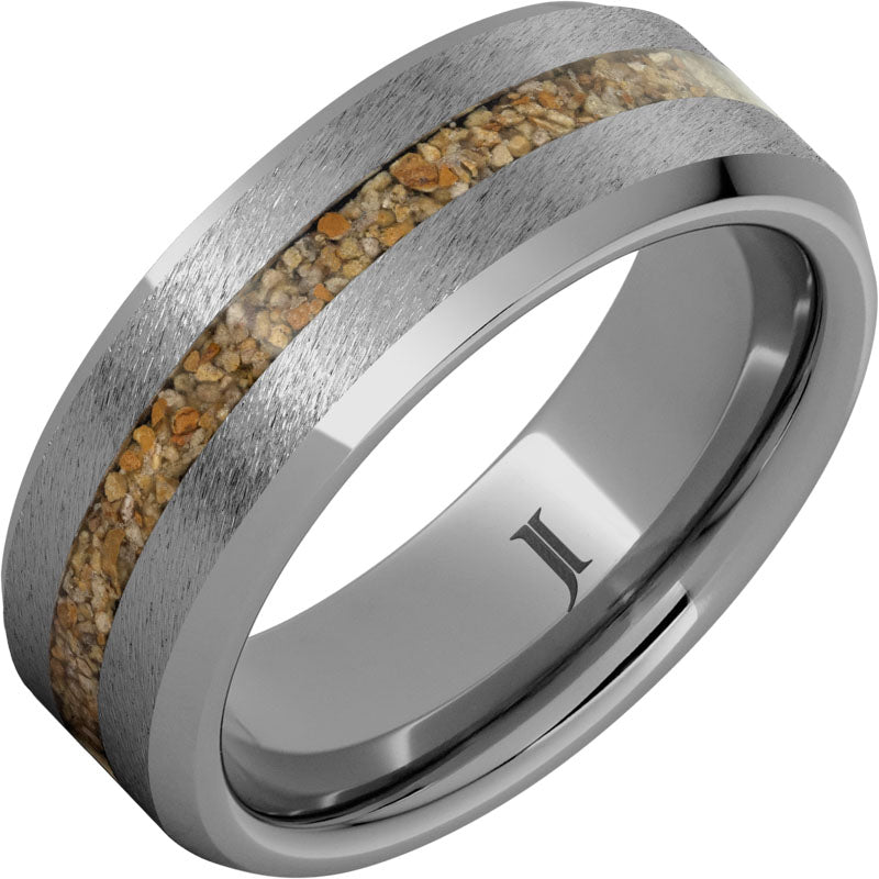 Rugged Tungsten™ Ring with Brown Dinosaur Fossil Bone