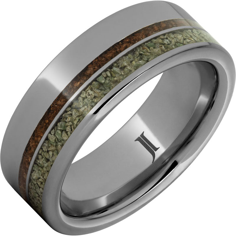 Rugged Tungsten™ Ring with Dual Dinosaur Fossil Inlays