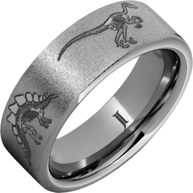 Rugged Tungsten™ Dinosaur Fossil Skeleton Engraved Ring