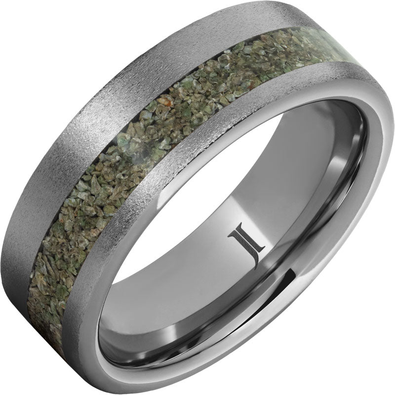 Bone Rings Green Rugged Tungsten™ Ring with Green Dinosaur Bone Inlay and Stone Finish ...