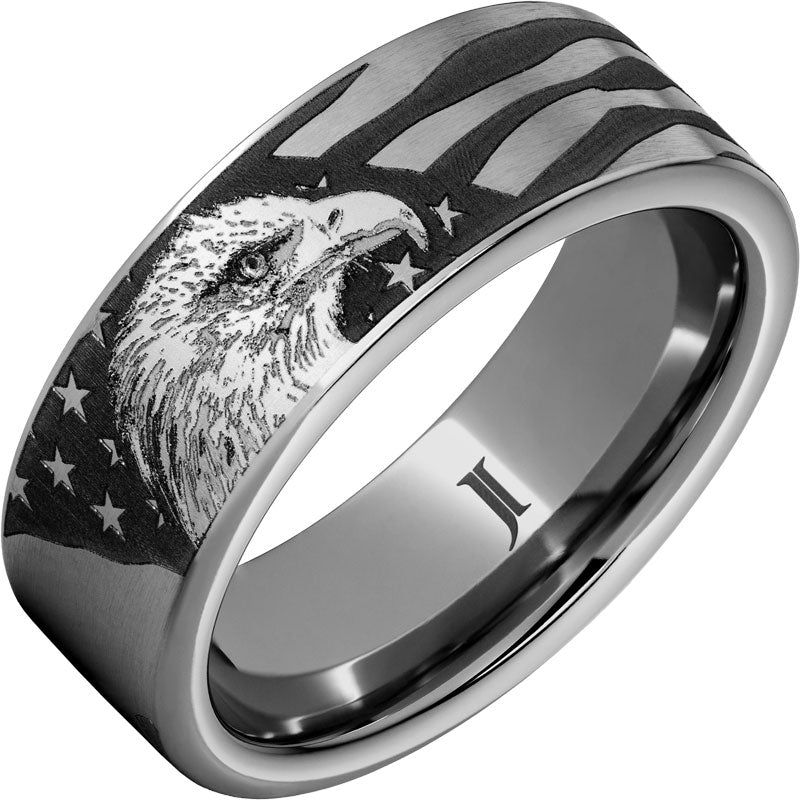 The American Eagle - Rugged Tungsten™ Ring With Bald Eagle and American Flag Engraving