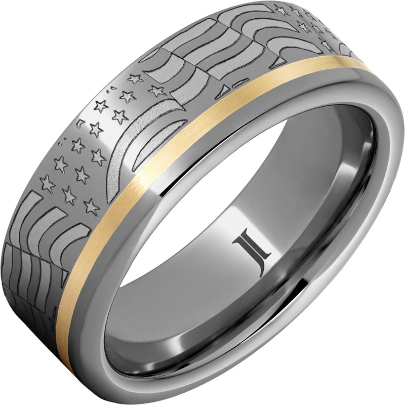 Old Glory - Rugged Tungsten™ American Flag Ring with 14K Gold Inlay