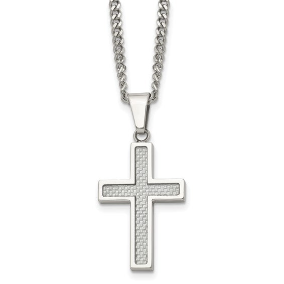 Stainless Steel Carbon Fiber Cross Necklace