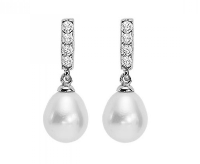 CZ Drop Pearl Earrings