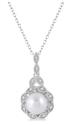 SILVER PEARL & DIAMOND PENDANT