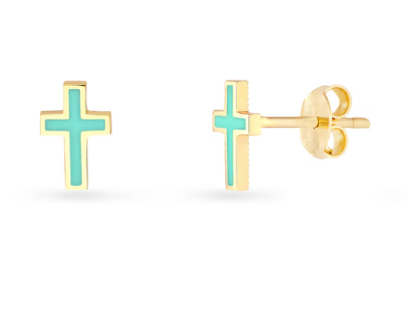 Turquoise Enamel Cross Studs
