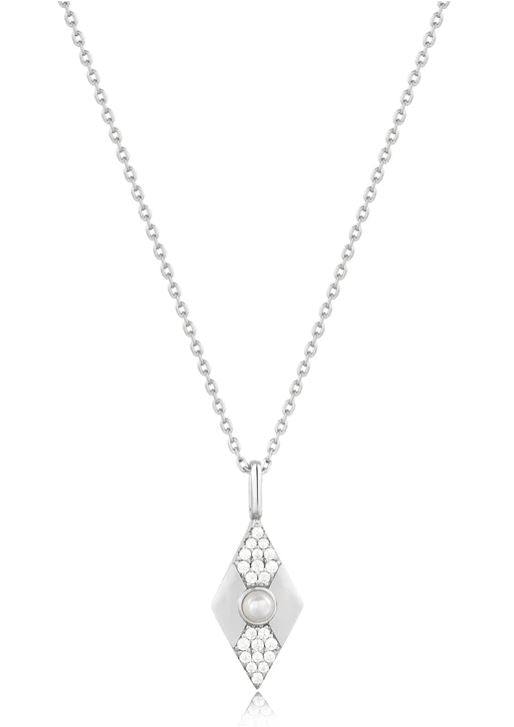 Silver Pearl Geometric Pendant Necklace