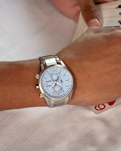 43mm Light Blue Dial Radio-Controlled Citizen Eco-Drive Sport Luxury Watch - AT8260-51M