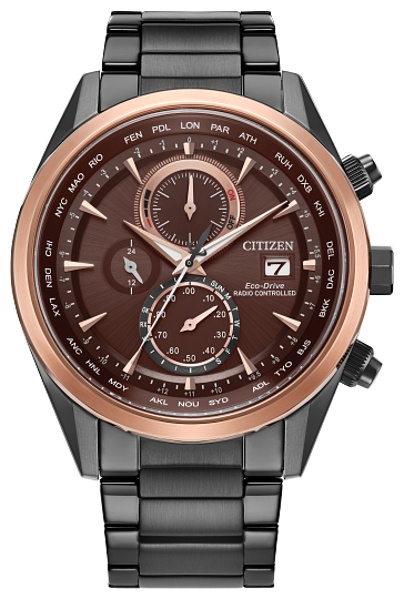 43mm Red-Brown/Rose Gold Tone Citizen Eco-Drive Sport Luxury Watch - AT8267-51X