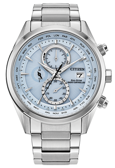 43mm Light Blue Dial Radio-Controlled Citizen Eco-Drive Sport Luxury Watch - AT8260-51M