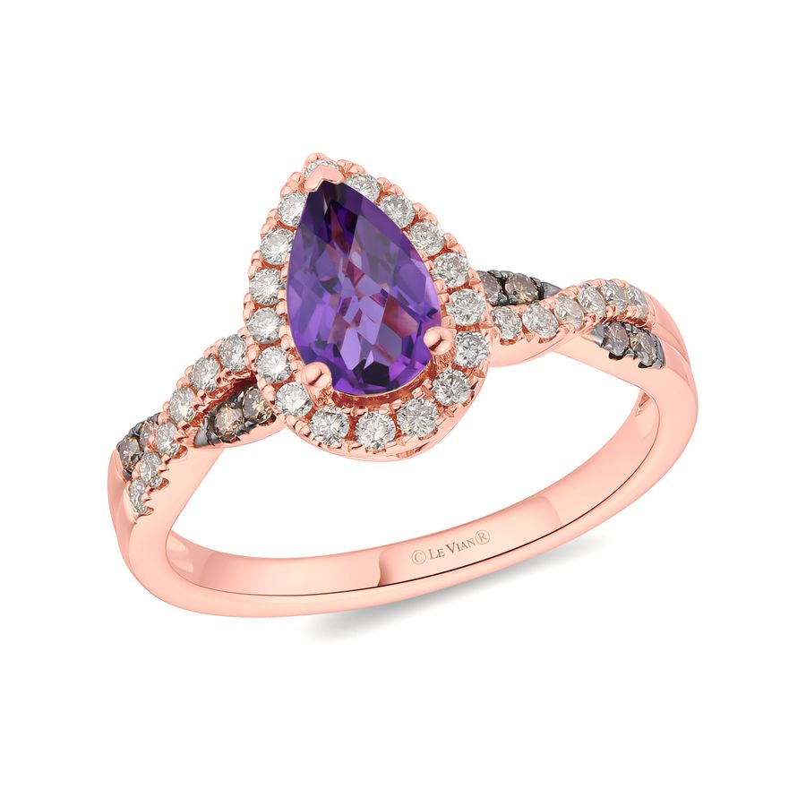 LeVian® Pear Amethyst with Vanilla and Chocolate Diamonds® Twist Ring