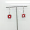 Block "O" Leverback Crystal Earrings - Clear Out Red In