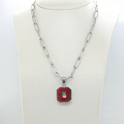 Block "O" Pendant on Paperclip Chain - ALL RED