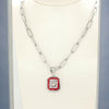 Block "O" Pendant on Paperclip Chain - Red Outer Clear Inner