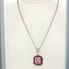 Block "O" Pendant on Brass Rhodium Chain - Red Outer Clear Inner
