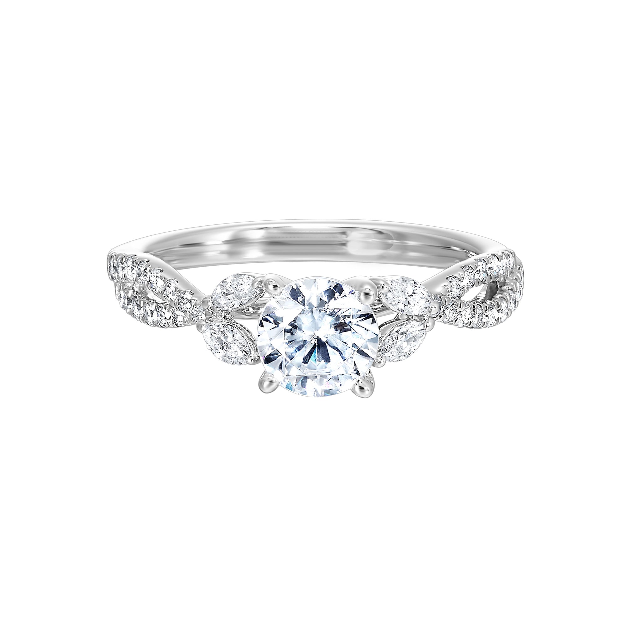 14Kt White Semi Mount 1/3Ctw For 1Ctw Round Center