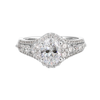 14Kt White Semi Mount 3/4Ctw For 1Ctw Oval Center