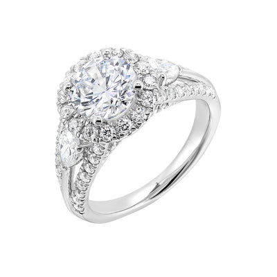 14Kt White Semi Mount 1 1/7Ctw For 1 1/2Ctw Round Center