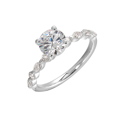 14Kt White Semi Mount 1/4Ctw For 1Ctw Round Center