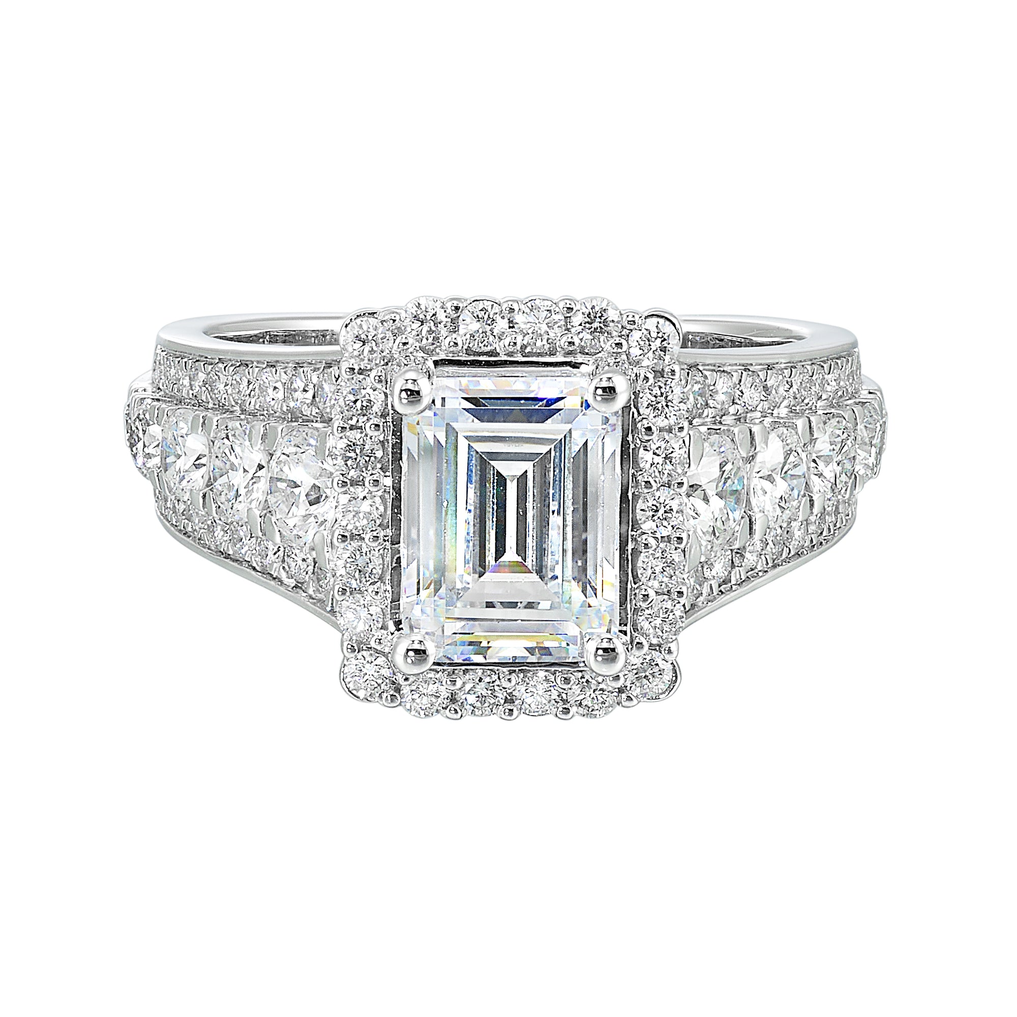 14Kt White Semi Mount 1 1/3Ctw For 2Ctw Emerald Cut Center