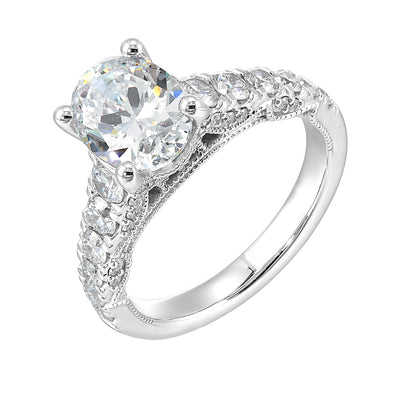 14Kt White Semi Mount 1Ctw For 2Ctw Oval Center