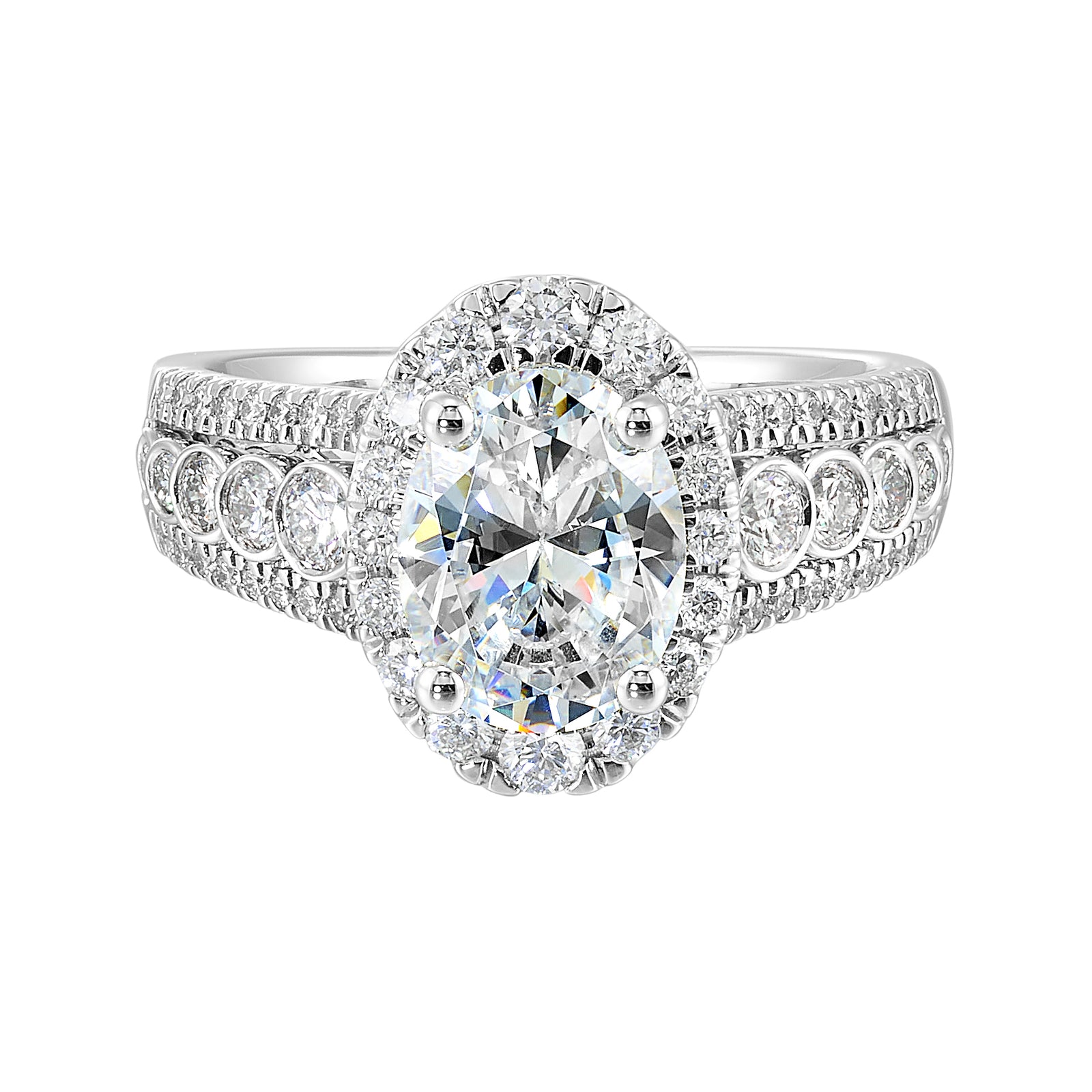 14Kt White Semi Mount 3/4Ctw For 2Ctw Oval Center