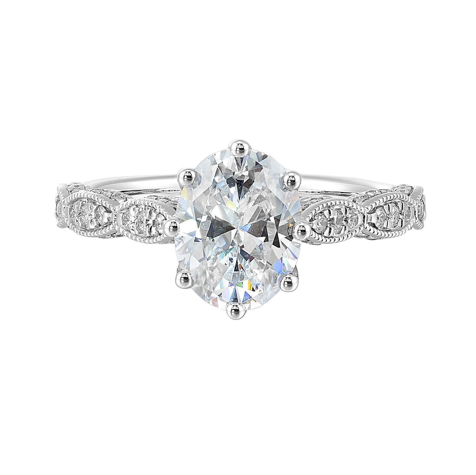 14Kt White Semi Mount 1/3Ctw For 2Ctw Oval Center