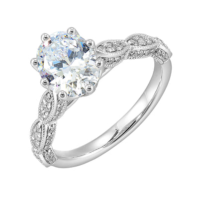 14Kt White Semi Mount 1/3Ctw For 2Ctw Oval Center