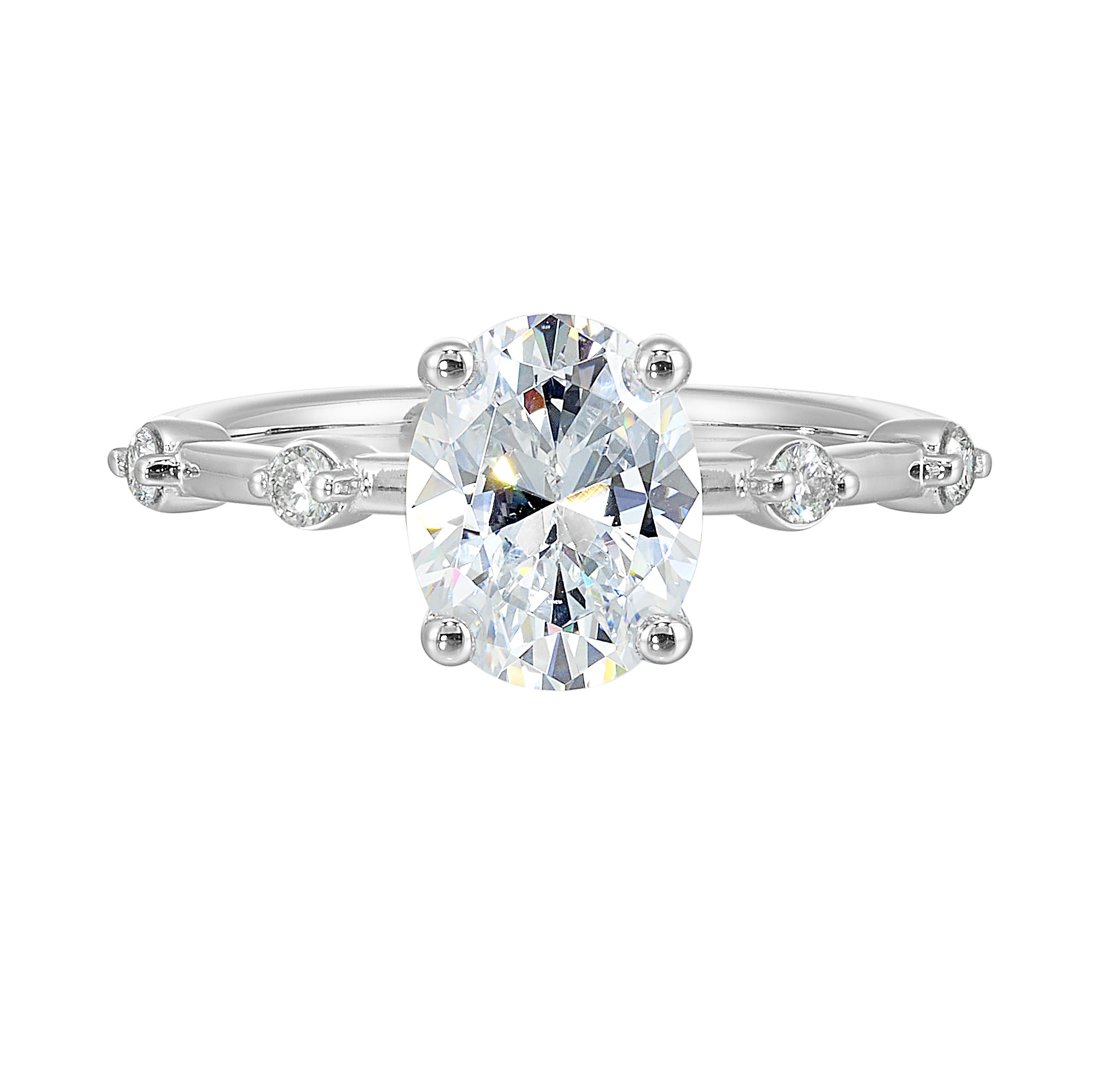 14Kt White Semi Mount 1/8Ctw For 2Ctw Oval Center