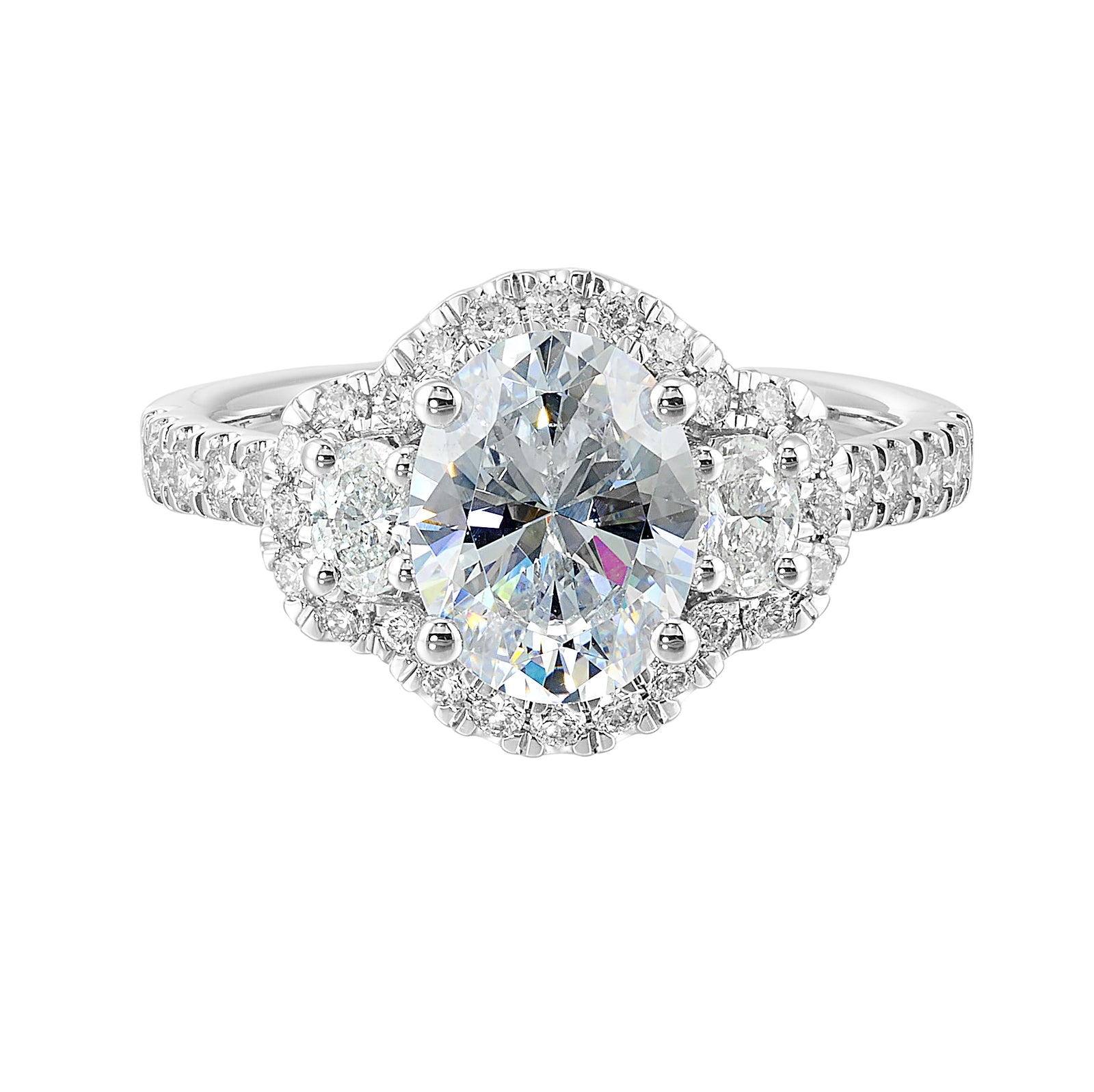 14Kt White Semi Mount 3/4Ctw For 2Ctw Oval Center