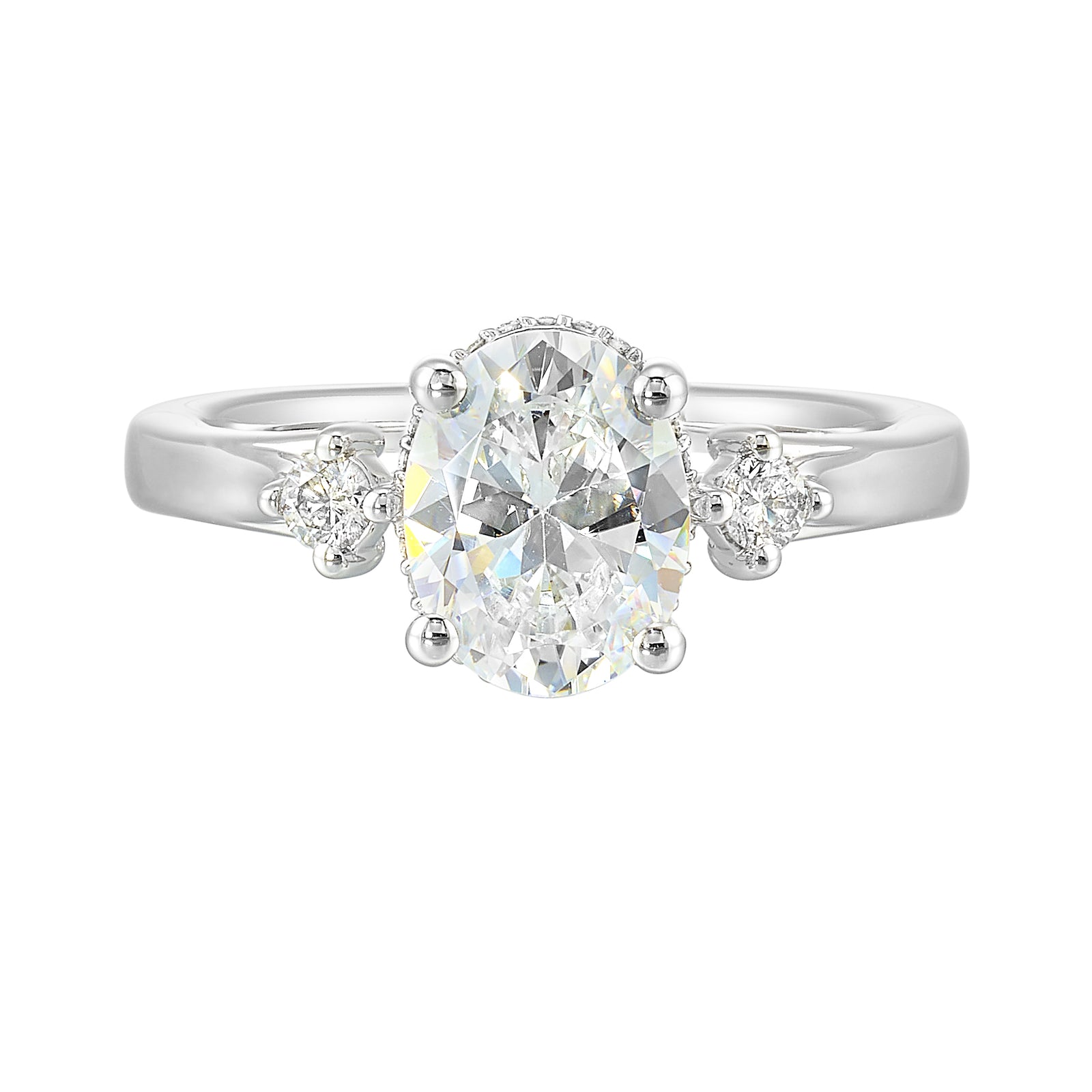 14Kt White Semi Mount 1/6Ctw For 2Ctw Oval Center