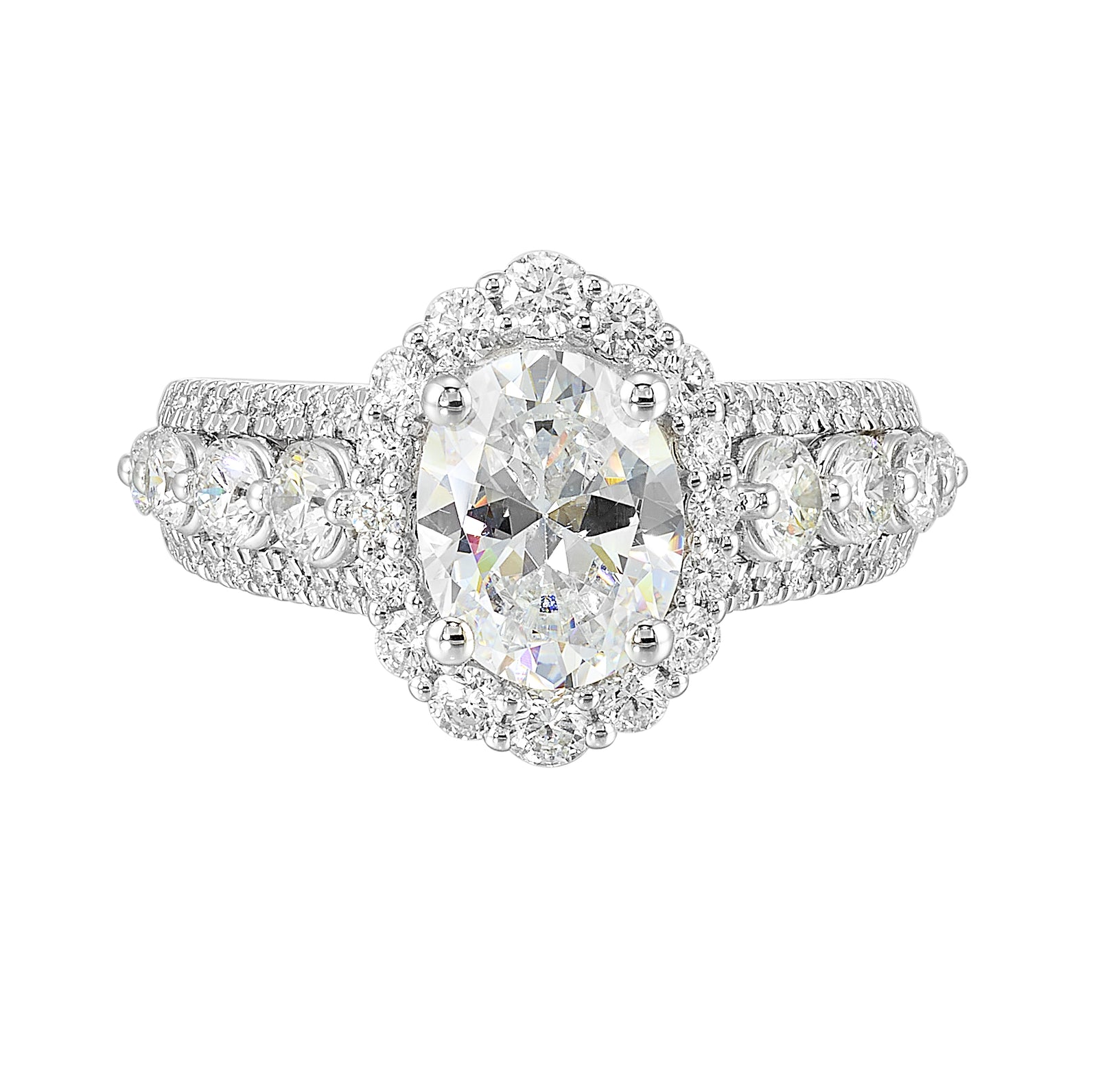 14Kt White Semi Mount 1 1/4Ctw For 2Ctw Oval Center