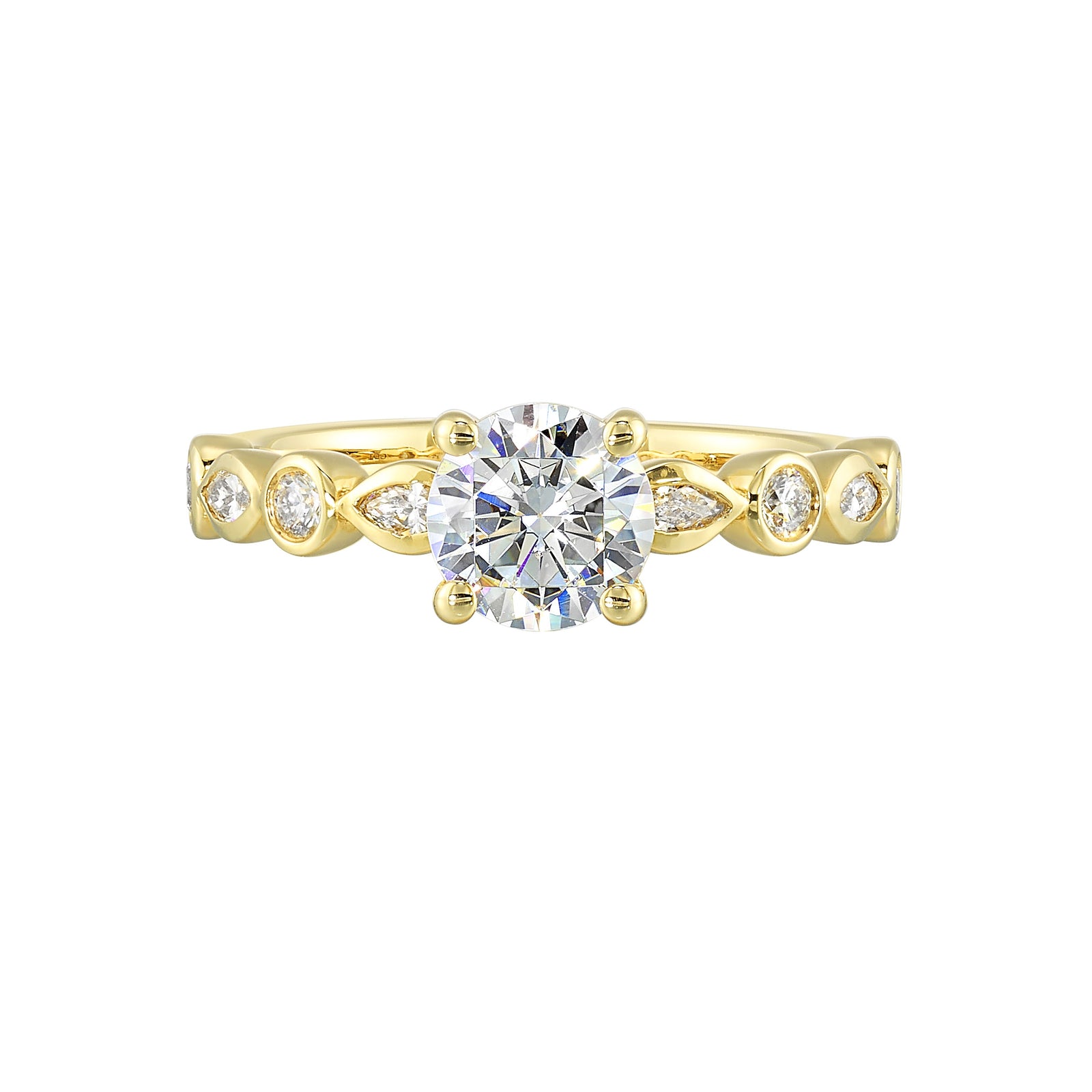 14Kt Yellow Semi Mount 1/3Ctw For 1Ctw Round Center