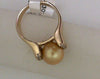 Vintage 14k Yellow Gold Ring with Golden Pearl and Side Diamonds