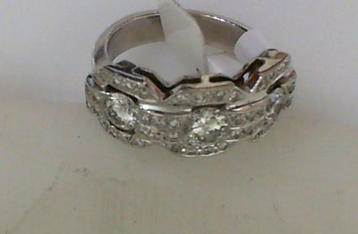 Vintage 14k White Gold 3-Stone Diamond Ring with Unique Clustered Settings