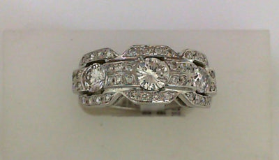 Vintage 14k White Gold 3-Stone Diamond Ring with Unique Clustered Settings