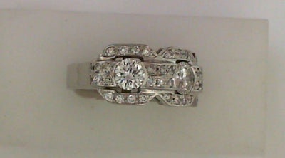 Vintage 14k White Gold 3-Stone Diamond Ring with Unique Clustered Settings