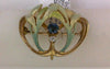14k Yellow Gold Beautiful Painted Floral Brooch with Gemstones