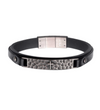 Black Leather Strapped with Cross Hammered ID Bracelet