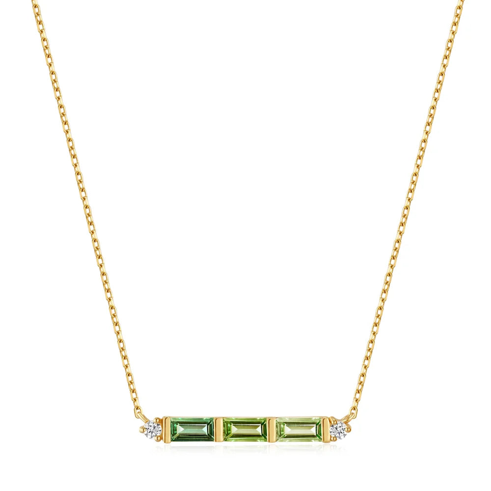 14kt Gold Tourmaline and White Sapphire Bar Necklace