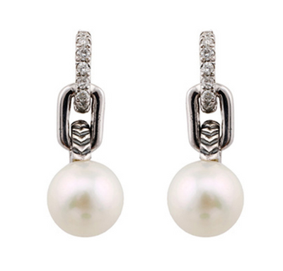 Silver Diamond Pearl Earrings