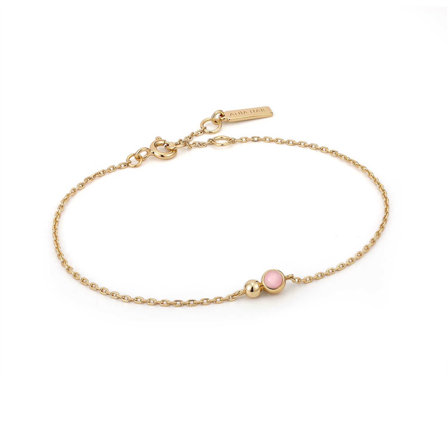 Gold Orb Rose Quartz Chain Bracelet