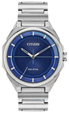 Men's Citizen Eco-Drive Watch with Stainless Steel Band + Royal Blue Face