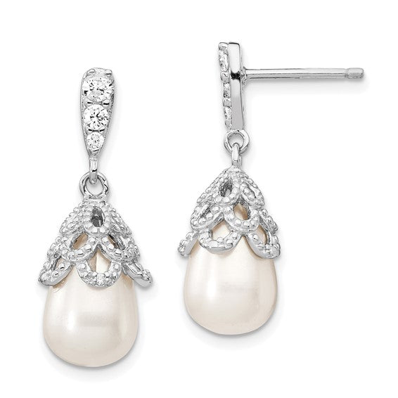 Sterling Silver Pearl Teardrop Earrings