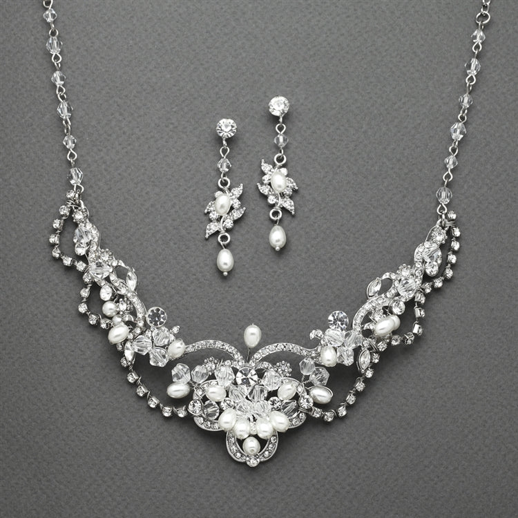 Vintage-Look Freshwater Pearl and Crystal Bridal Necklace